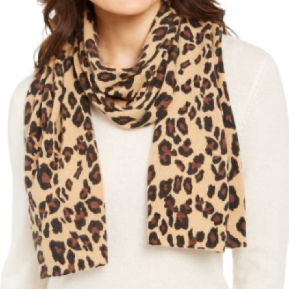 Charter Club Cashmere Cheetah Muffler Scarf Women's One Size Black Combo NWOT